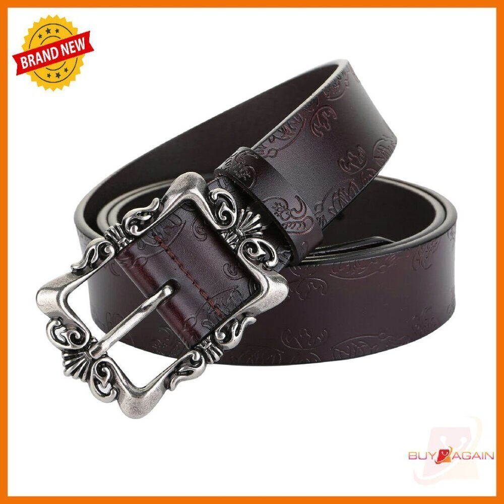 Genuine Leather Belt with Vintage Buckle Adjustable Fit for Women